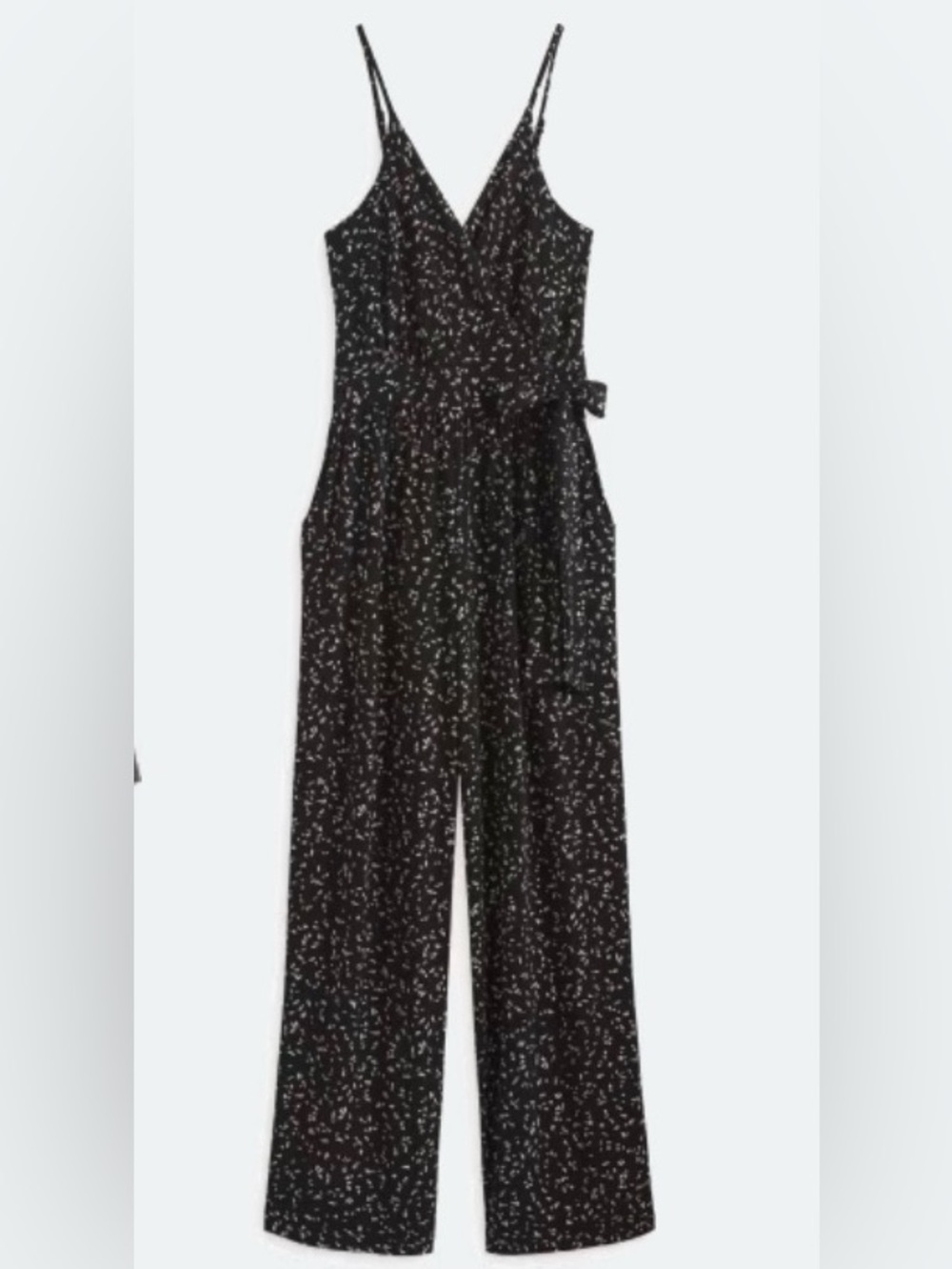 LIKE NEW! Kaileigh Black Printed Spaghetti-Strap Knit Jumpsuit